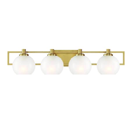 Designers Fountain Cowen 31.25in 4-Light Brushed Gold Mid-Century Modern Indoor Vanity Light with Etched Glass Shades 94504-BG